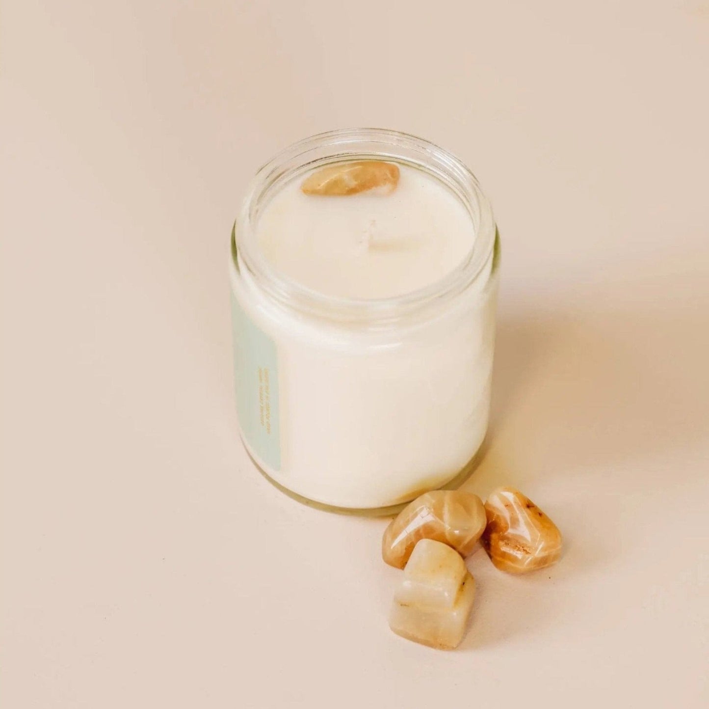 Candle Jar with Moonstone Crystals