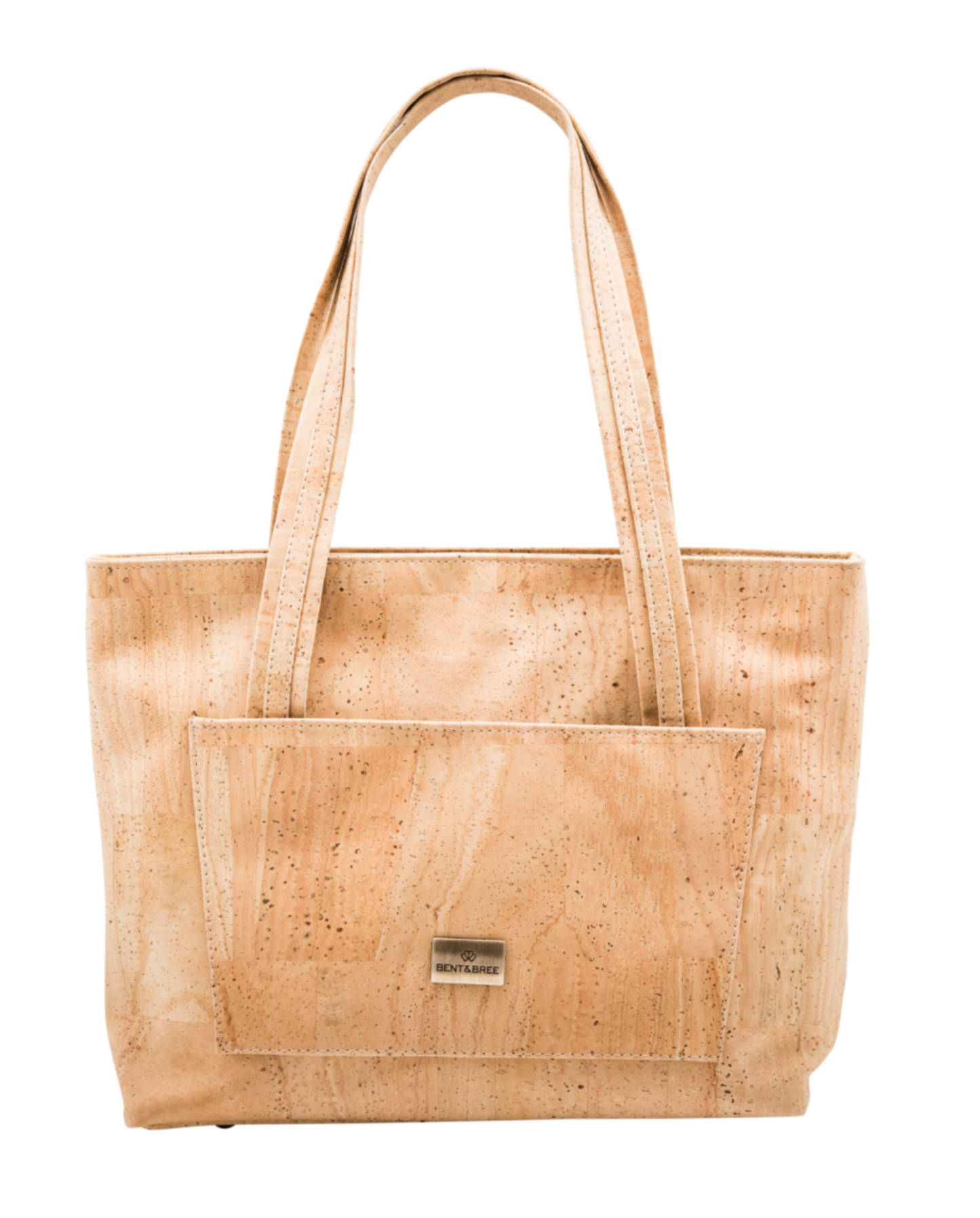 Grace tote handbag in natural cork color with front slip pocket and structured design, a stylish eco-conscious accessory.