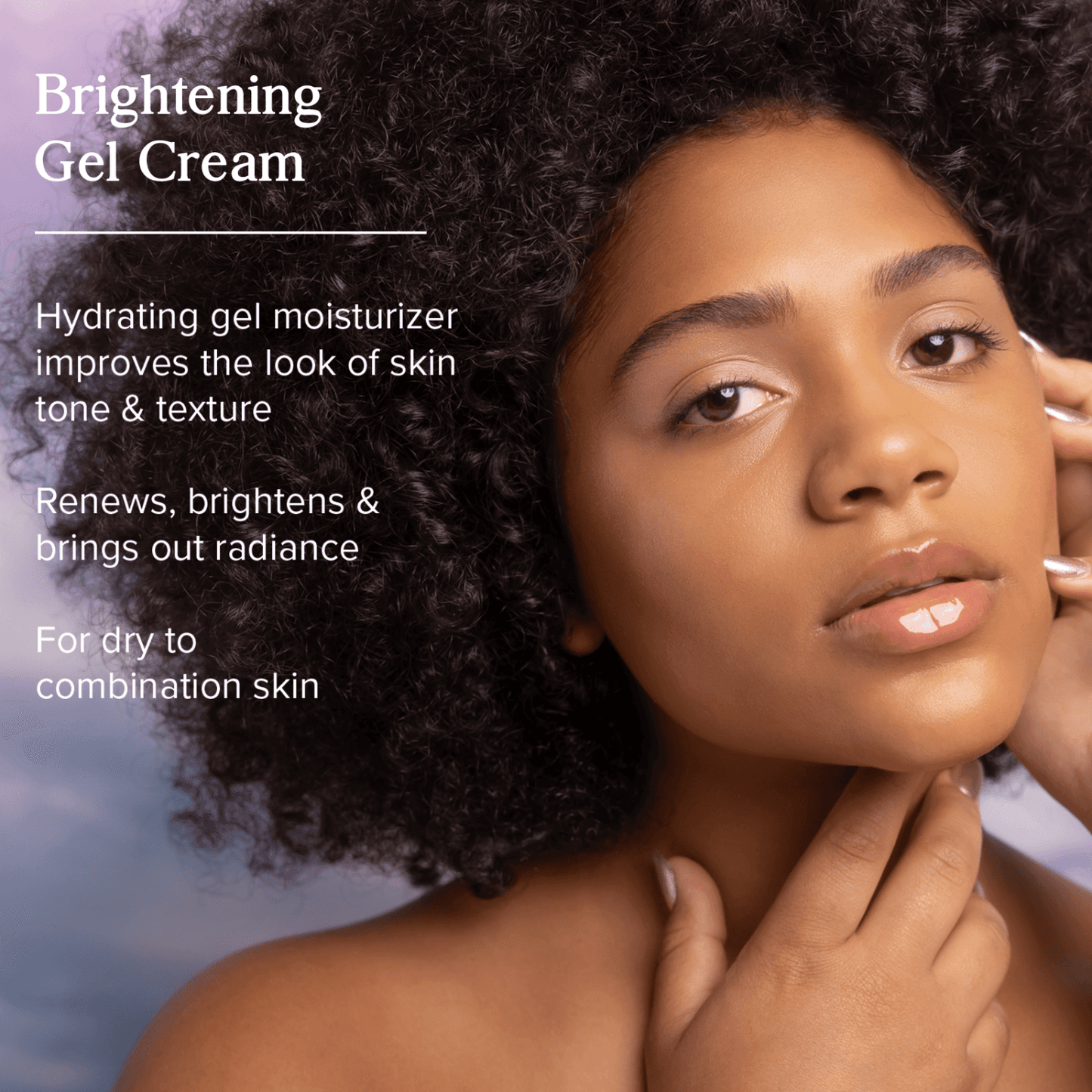 Heritage Store Aura Glow Moisturizer for Face shown on model with glowing skin, ideal for dry to combination skin types in clean beauty skincare.