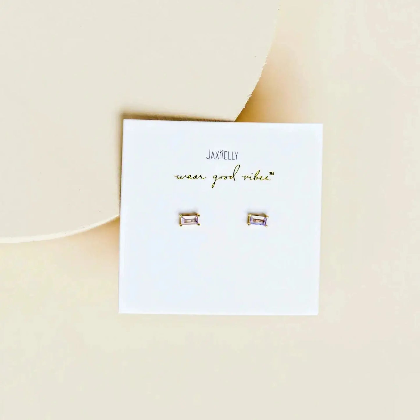 Lilac Baguette CZ and Yellow Gold Stud Earrings -JaxKelly