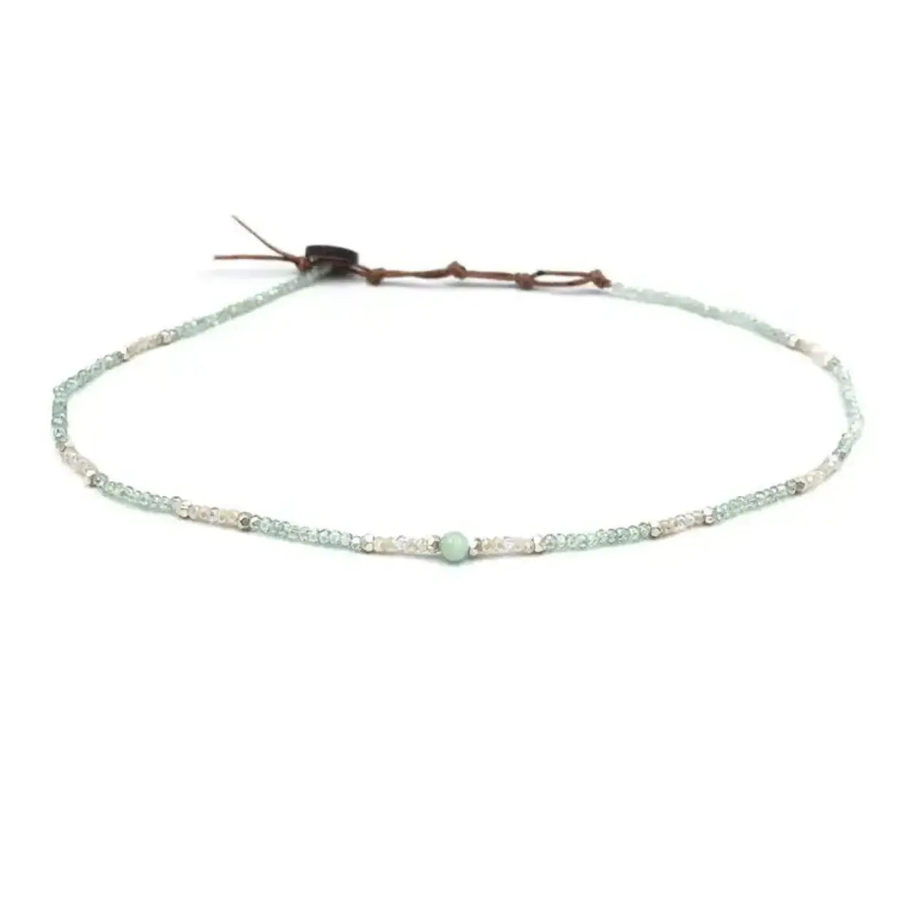 Green Amazonite Bead Necklace with Crystal Stone Accents