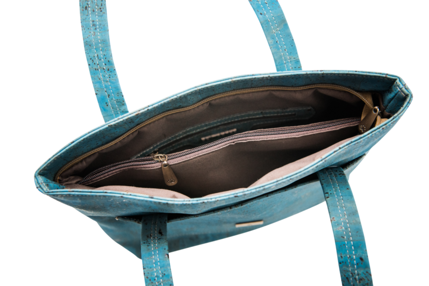 Interior view of Grace Peacock Blue Handbag showing zippered compartment and organized pockets, perfect for daily essentials.