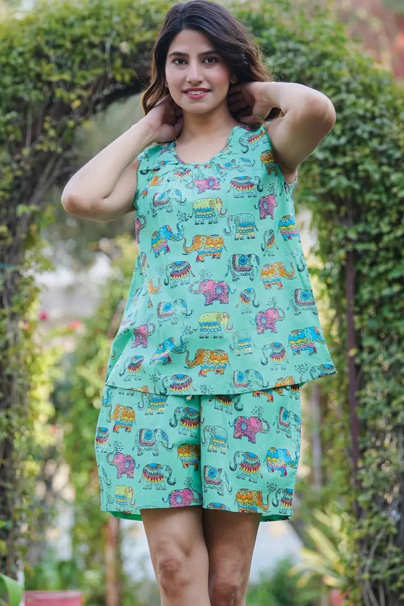 Elephant Print Pajama Short Set Size L/XL