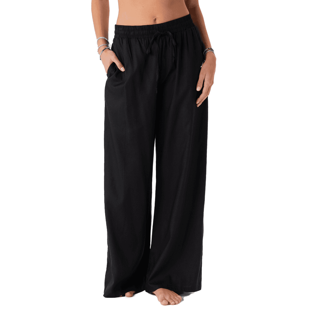 black wide leg pants with drawstring by lotus and luna