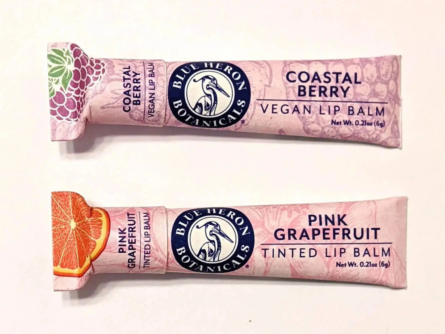 Natural Vegan Lip Balm and Organic Red Tinted Lip Balm Duo in Zero Waste Packaging from Blue heron Botanicals