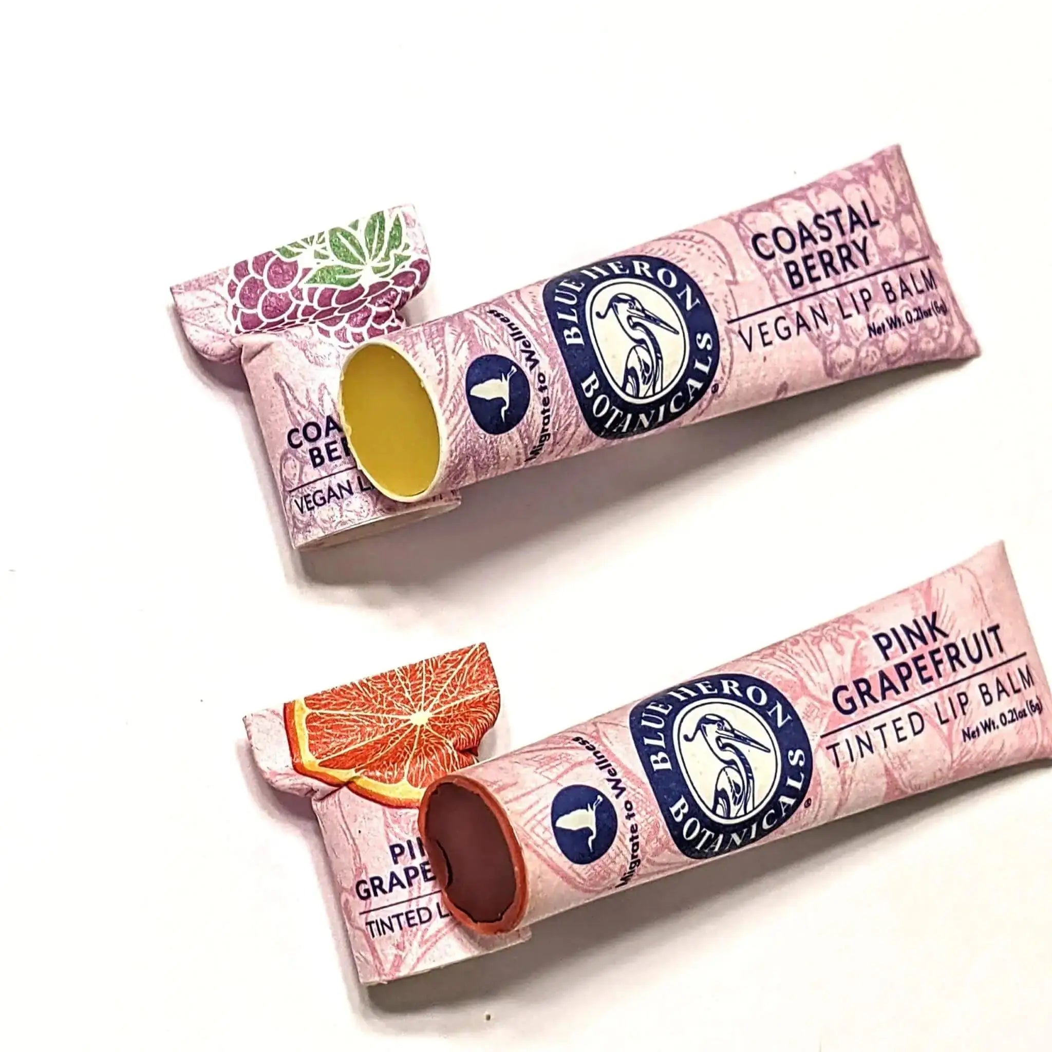 Natural Vegan Lip Balm and Organic Red Tinted Lip Balm Duo in Zero Waste Packaging from Blue Heron Botanicals