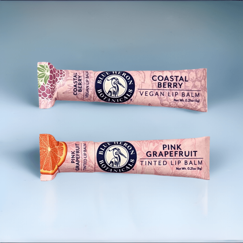 Organic Vegan Lip Balm and Organic Red Tinted Lip Balm Duo in Zero Waste Paper Tube from Blue Heron Botanicals