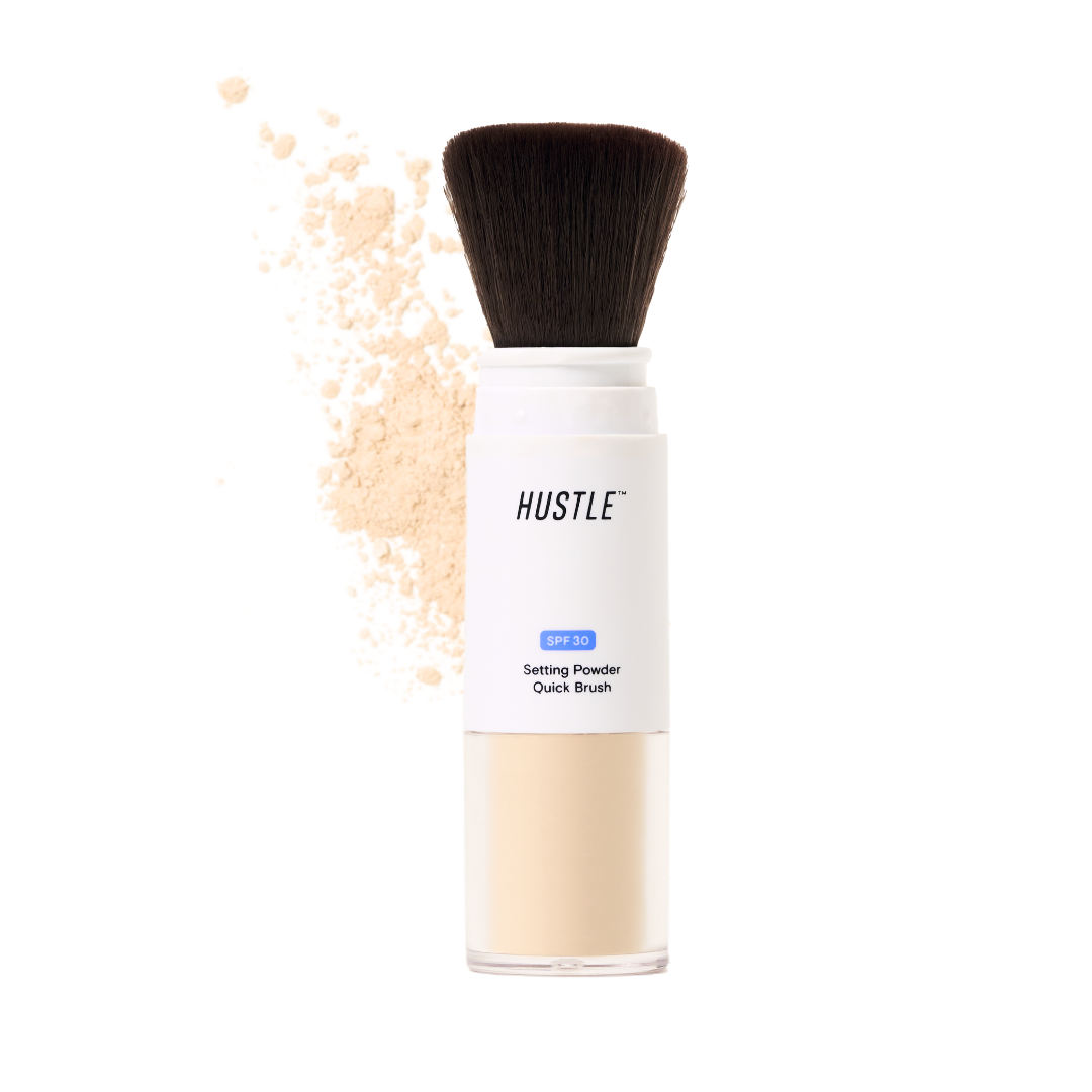 Setting powder brush with powder on a white background