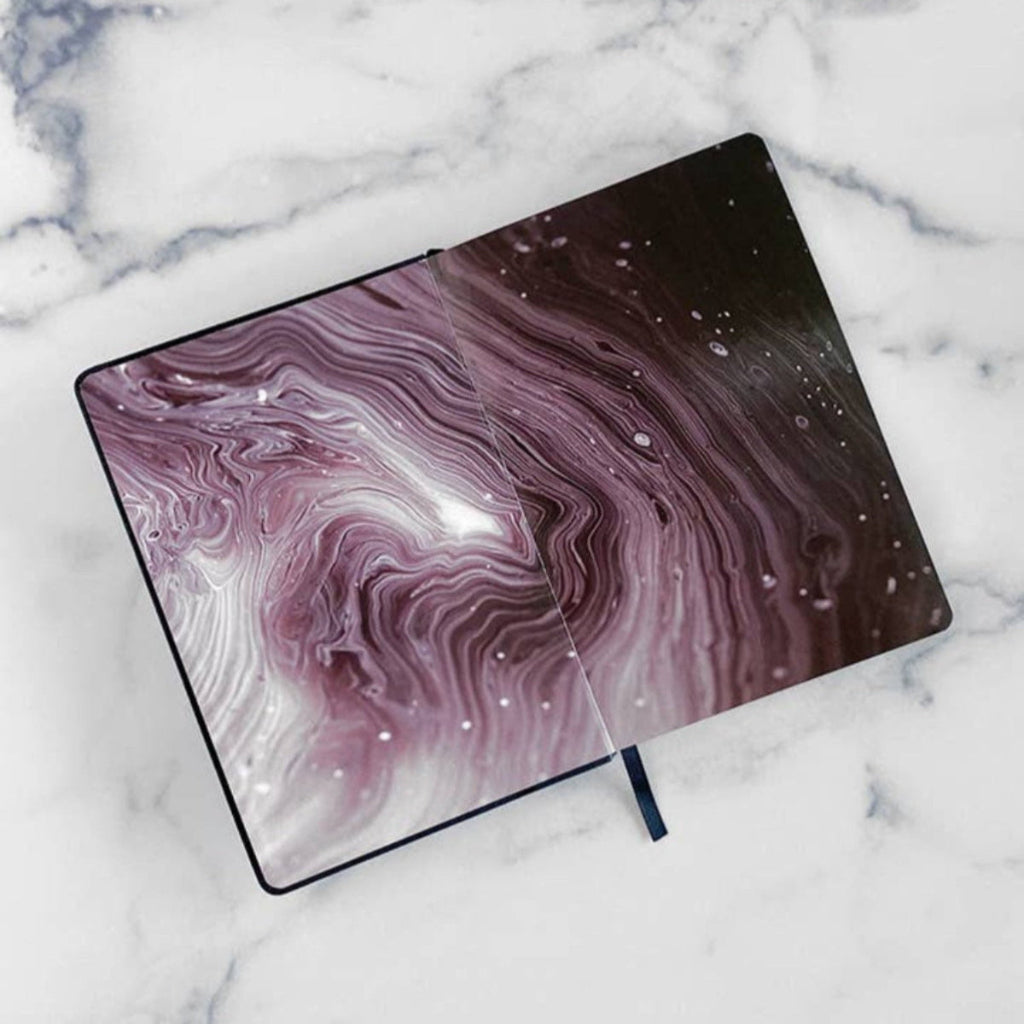 purple interior design of yoga diary a marble surface