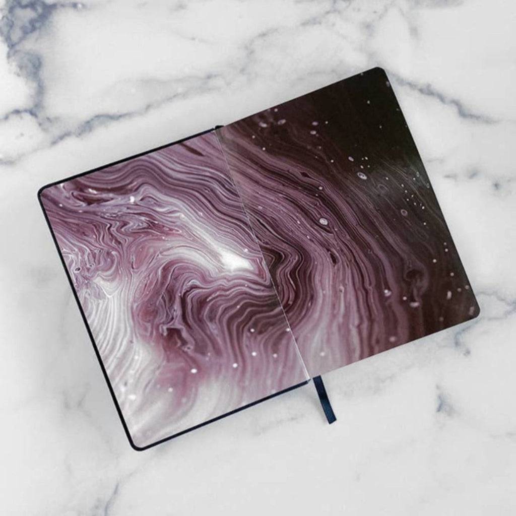 purple interior design of yoga diary a marble surface