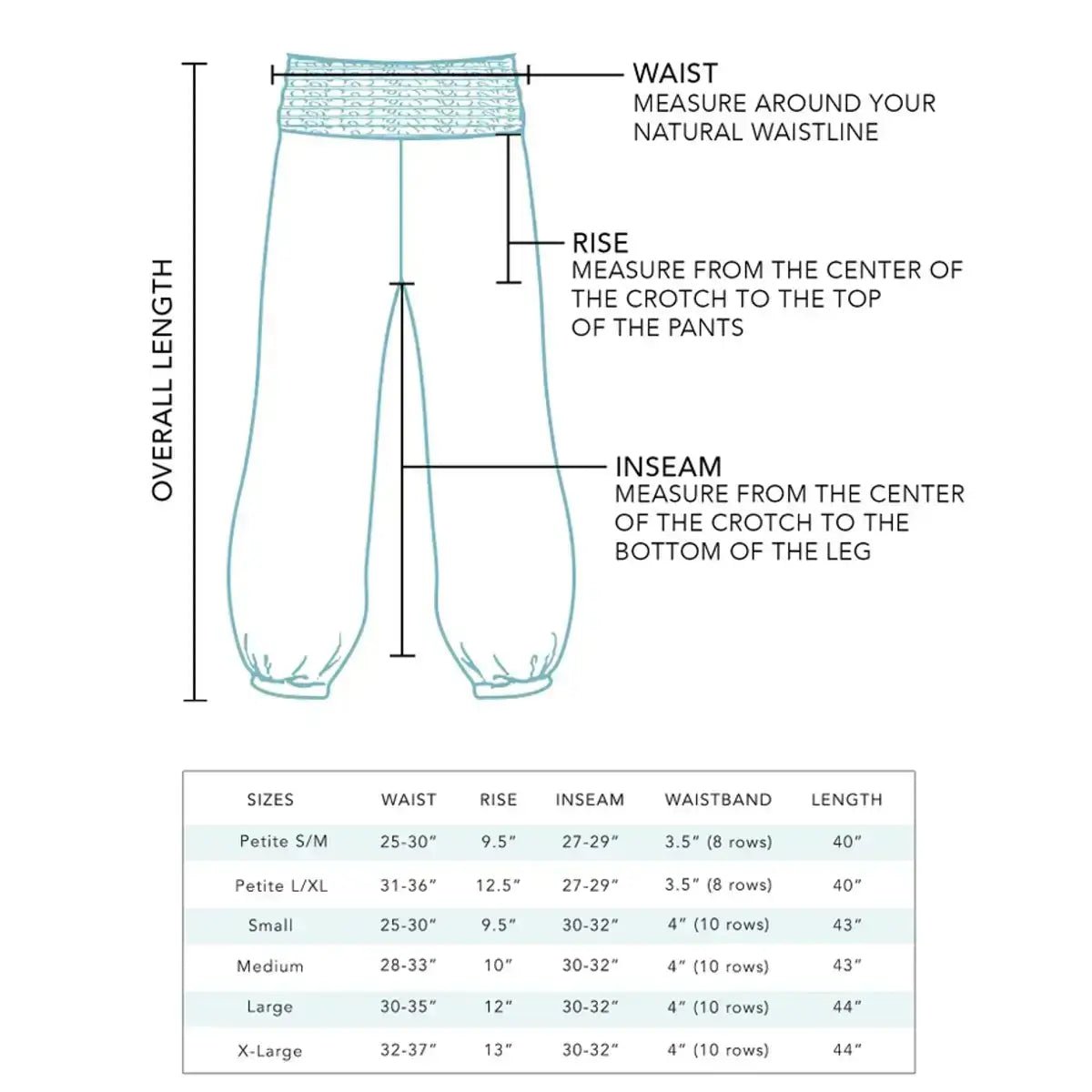 lotus and luna women's harem pant size chart.