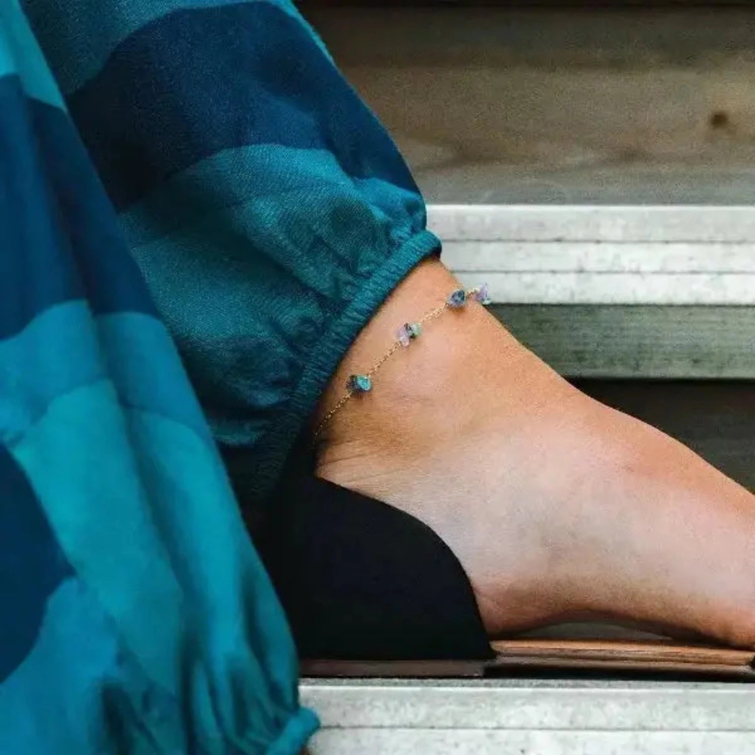 Lotus and Luna Purple Amethyst and Gold Anklet