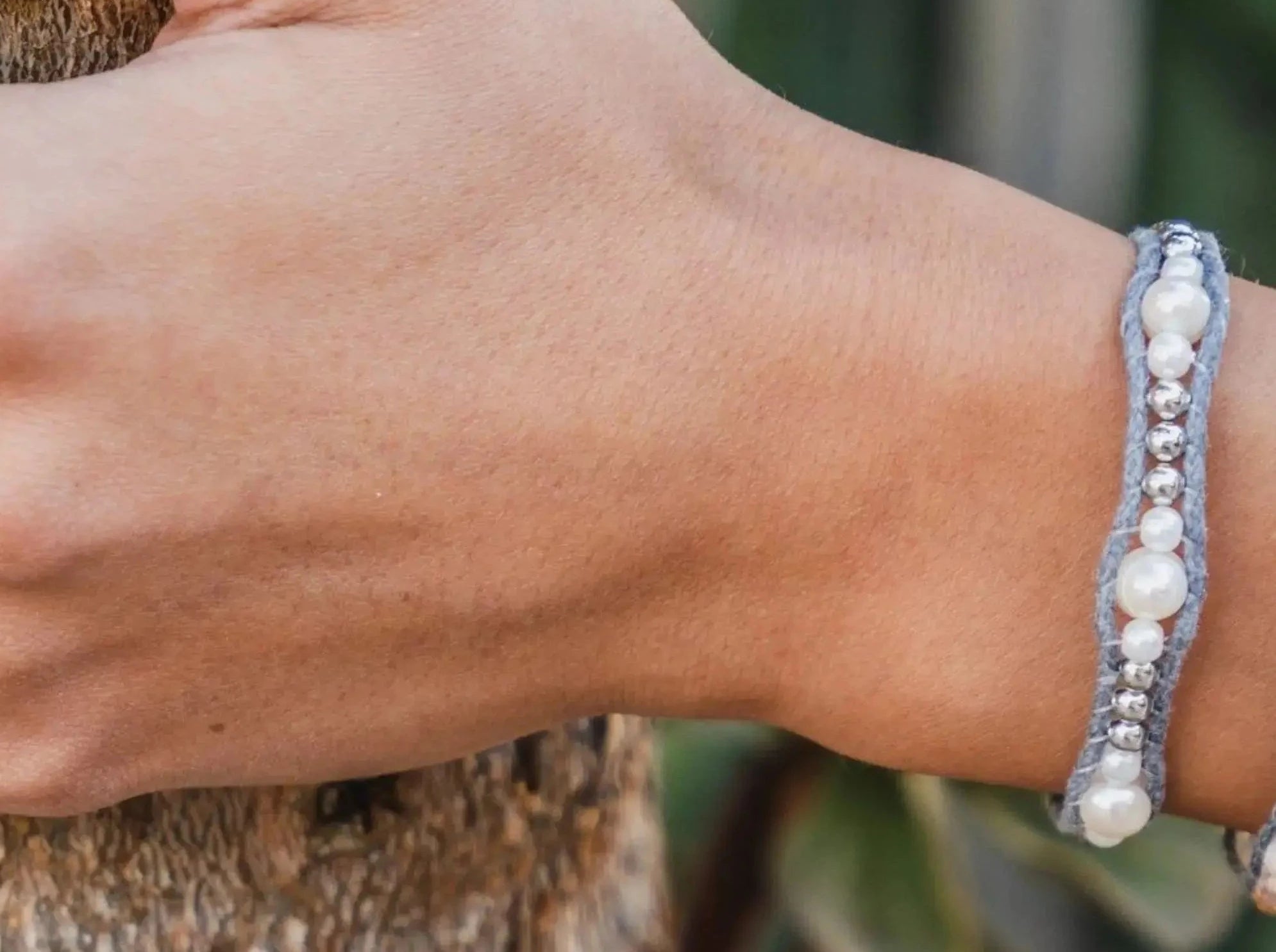 "Snow Angel" White Pearl Bracelet, adjustable Bohemian Bracelet- LotusandLuna