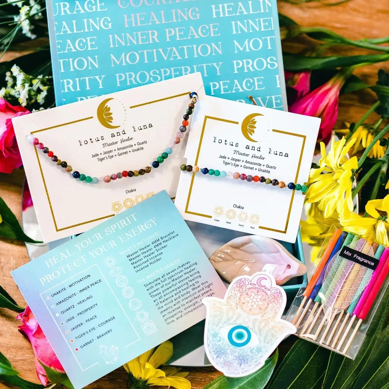 Healing Stone Jewelry Gift Set w/Chakra Necklace & Bracelet – Elle