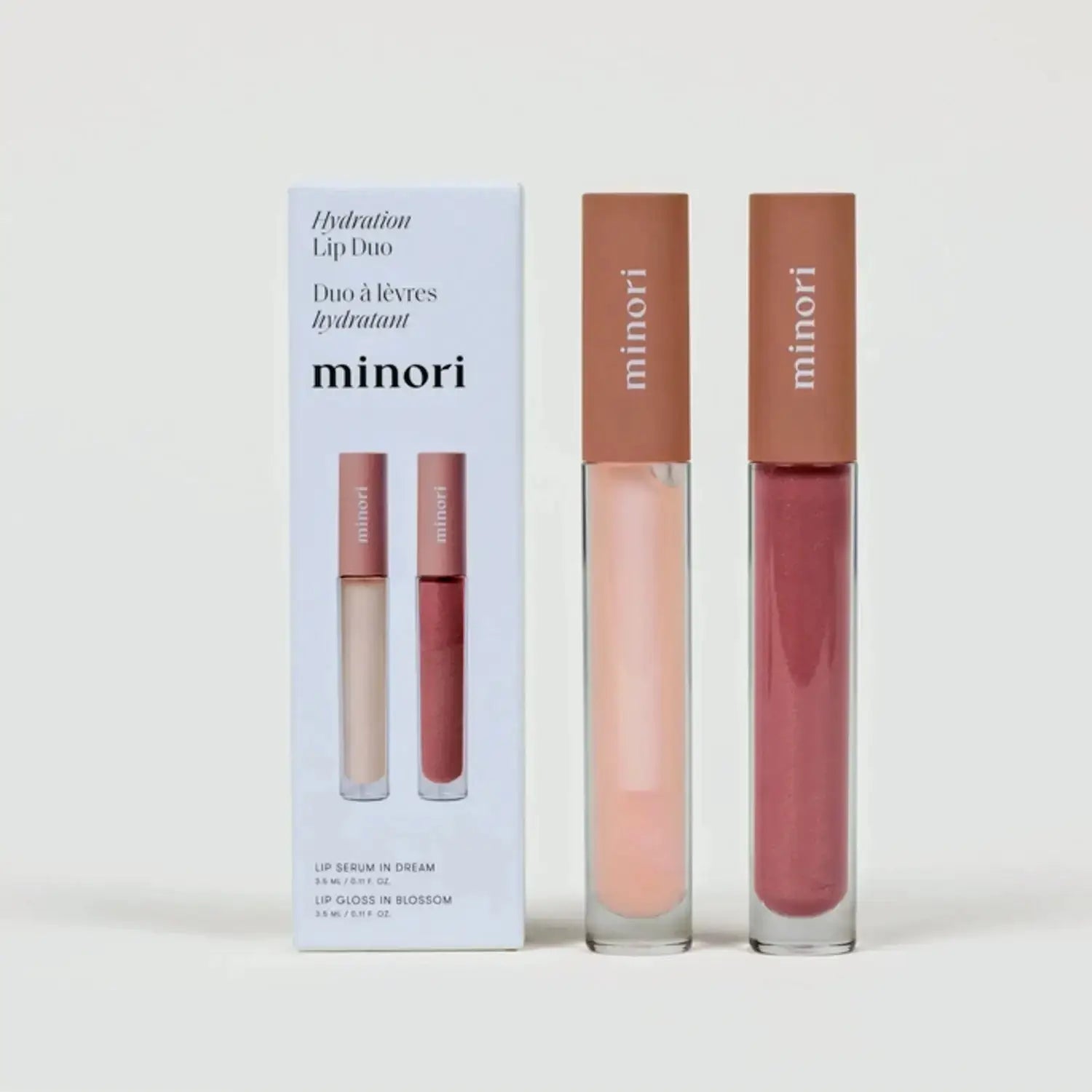 clear lip serum with hyaluronic acid and blossom pink lip gloss duo gift set