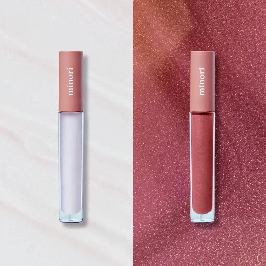 clear lip serum with a hyaluronic acid and blossom pink lip gloss duo