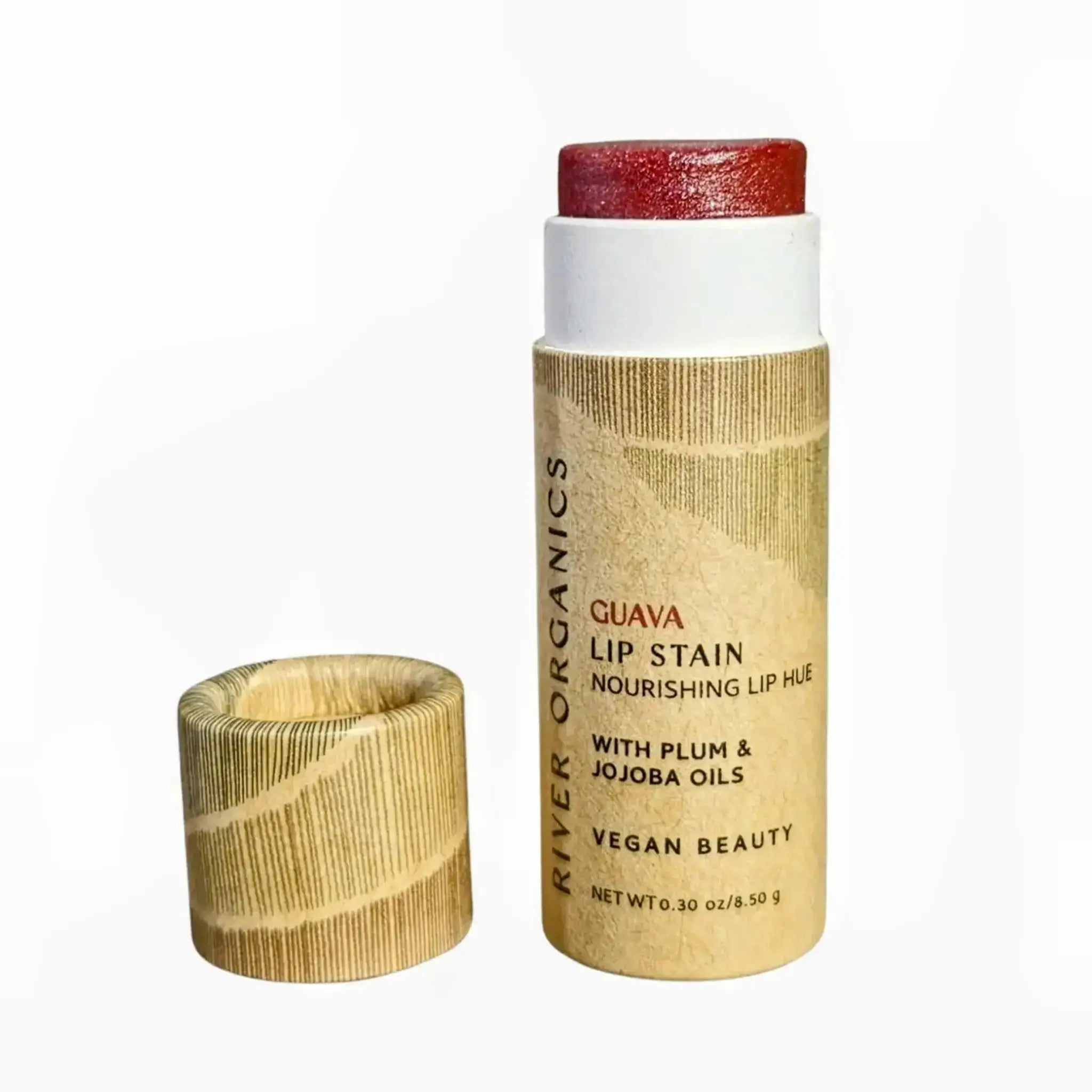 River Organics Guava Lip Stain in plastic-free tube on a white background