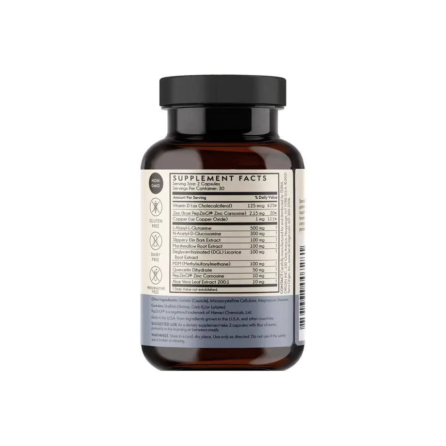 Terra Origin Healthy Gut Capsules with Vitamin D Supplement Facts