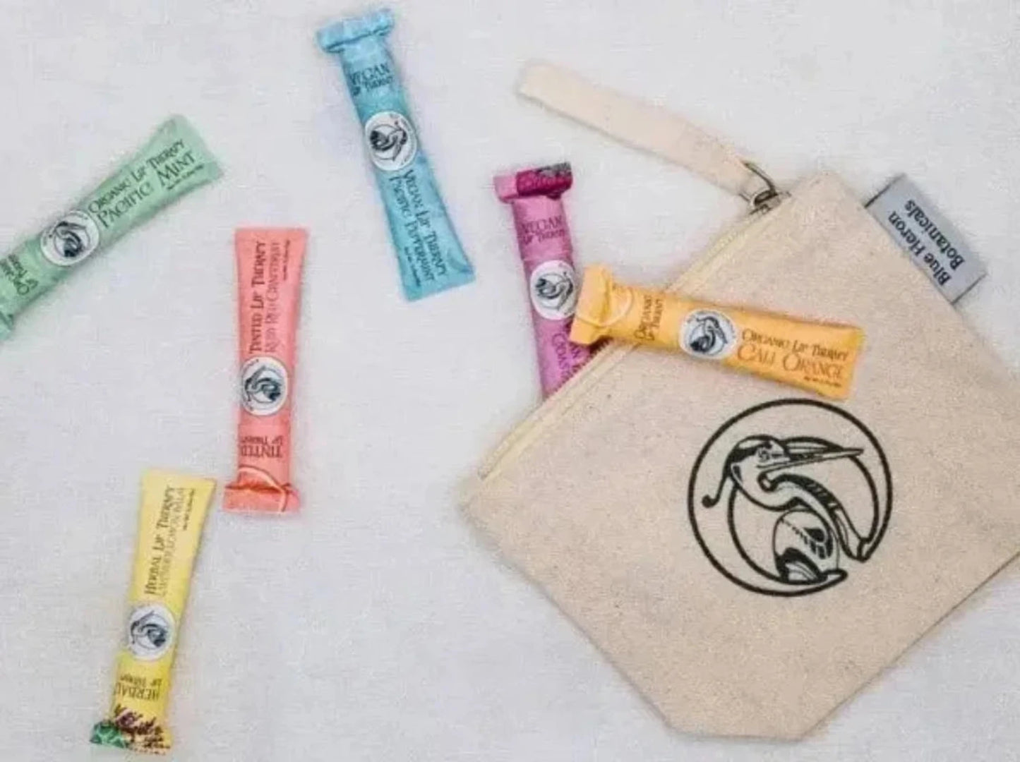 Blue Heron Botanicals Natural and Organic Lip Balm Gift Set with Cosmetic Bag