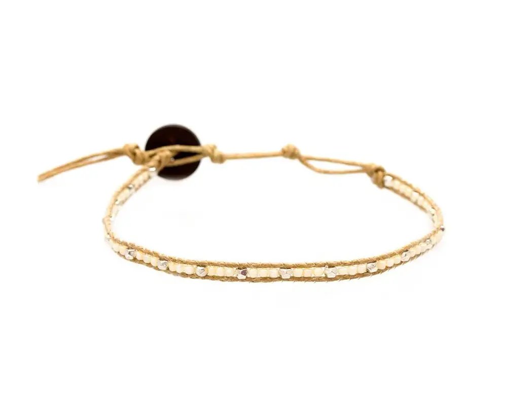 Lotus and Luna | Where the Daises Grow Cream and Silver Seed Bead Bracelet