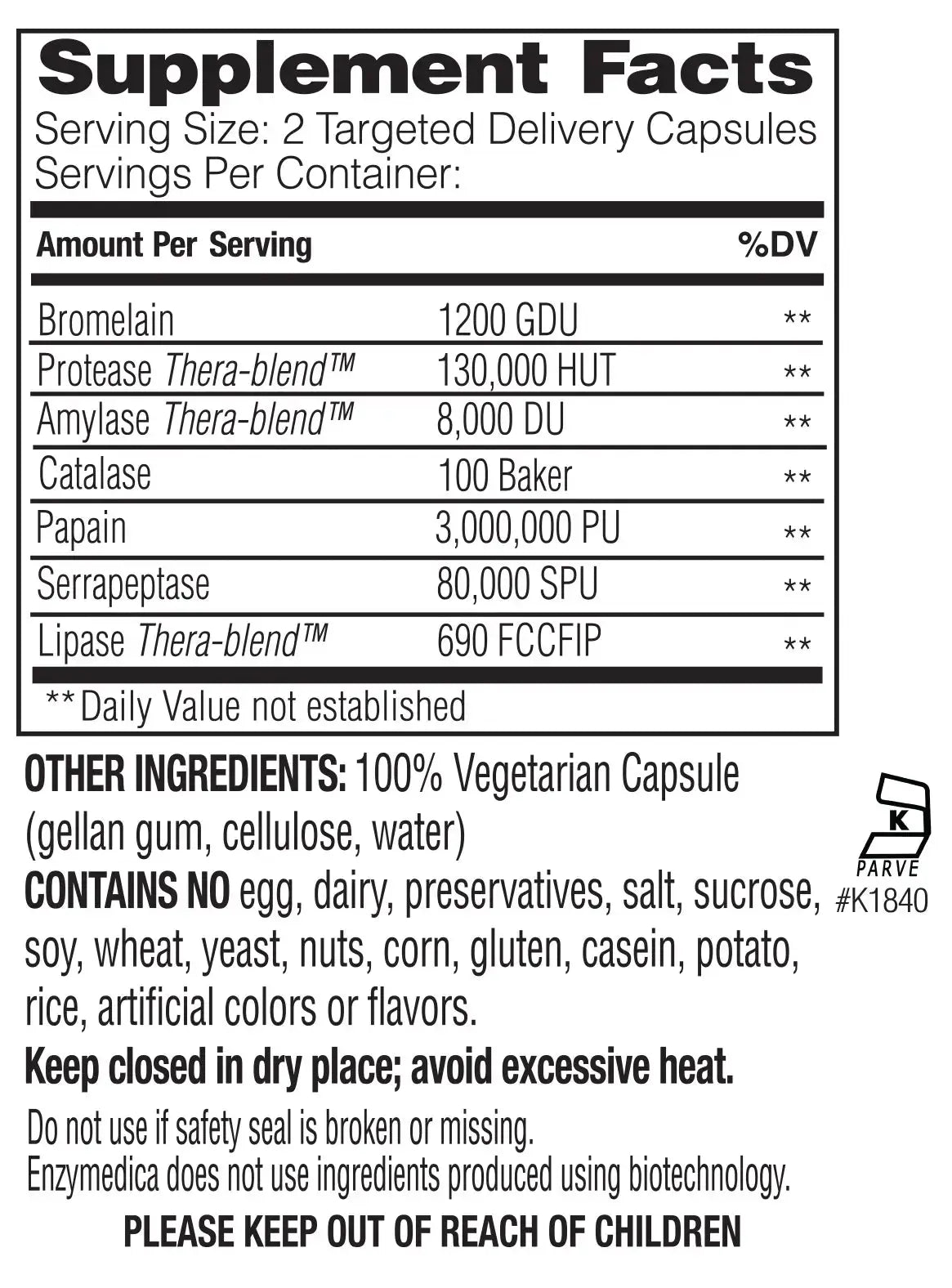 Enzyamedica Repair Gold Supplement Facts