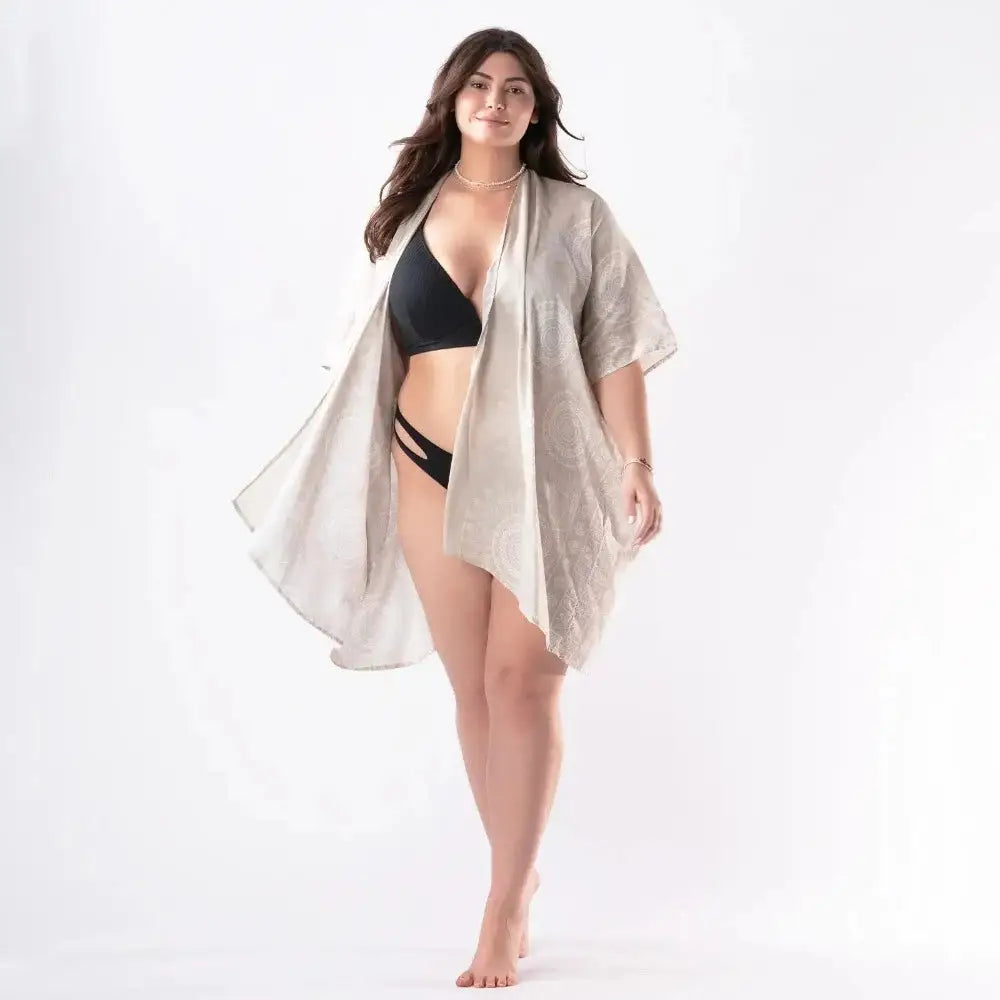 Cream and White Kimono from Lotus and Luna