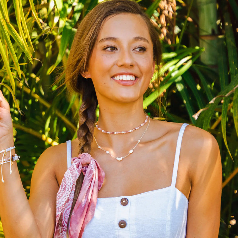 Shop for real stone intention necklaces, gemstone necklaces featuring quartz, amazonite, mother of pearl.