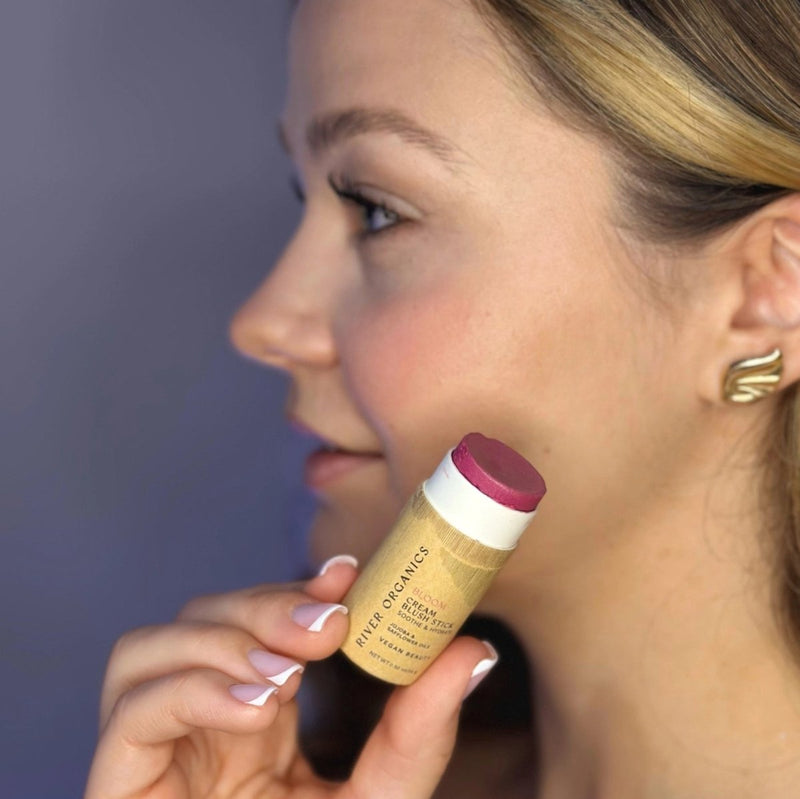 Bloom Organic Vegan Blush Stick - Pink Cream Blush Stick by River Organics - Natural Face Makeup Stick at Elle and Willow