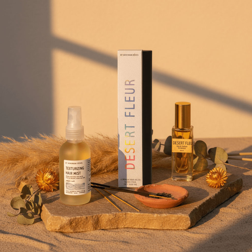 Desert Fleur Bundle with Roll-On perfume, boxed incense sticks and hair texture spray
