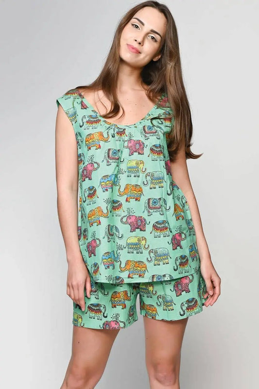 Elephant Print Pajama Set in Size L/XL - Comfy Cotton Sleepwear