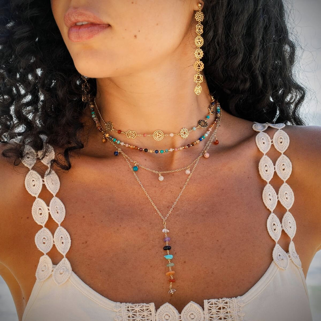 Lotus and Luna - 7 Chakras Healing Necklace - Gold & Gemstone Chakra Necklace - Balance Your Energy - Healing Crystal Necklace - Amethyst - Elle and Willow