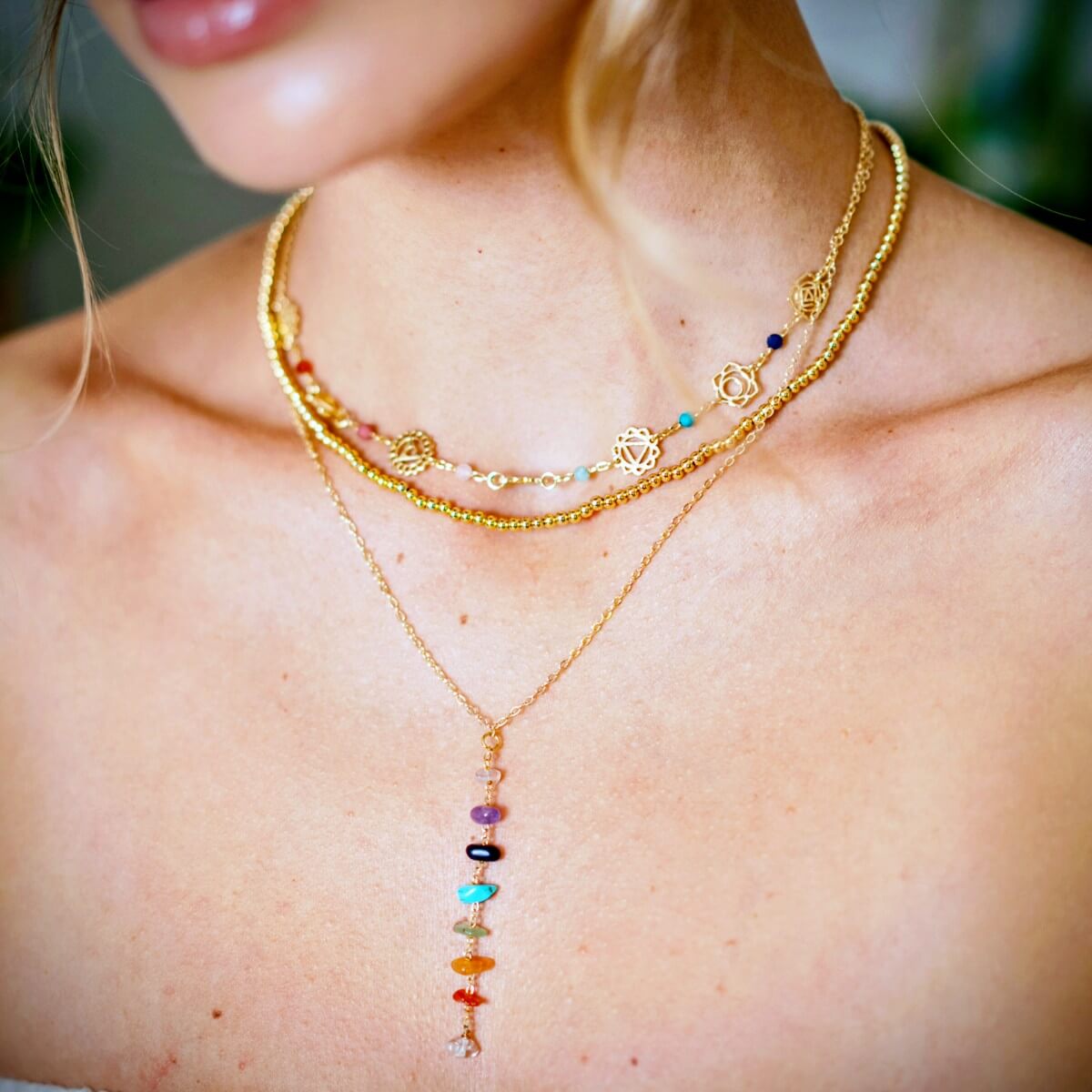 Lotus and Luna - 7 Chakras Healing Necklace - Gold & Gemstone Chakra Necklace - Balance Your Energy - Healing Crystal Necklace - Amethyst - Elle and Willow