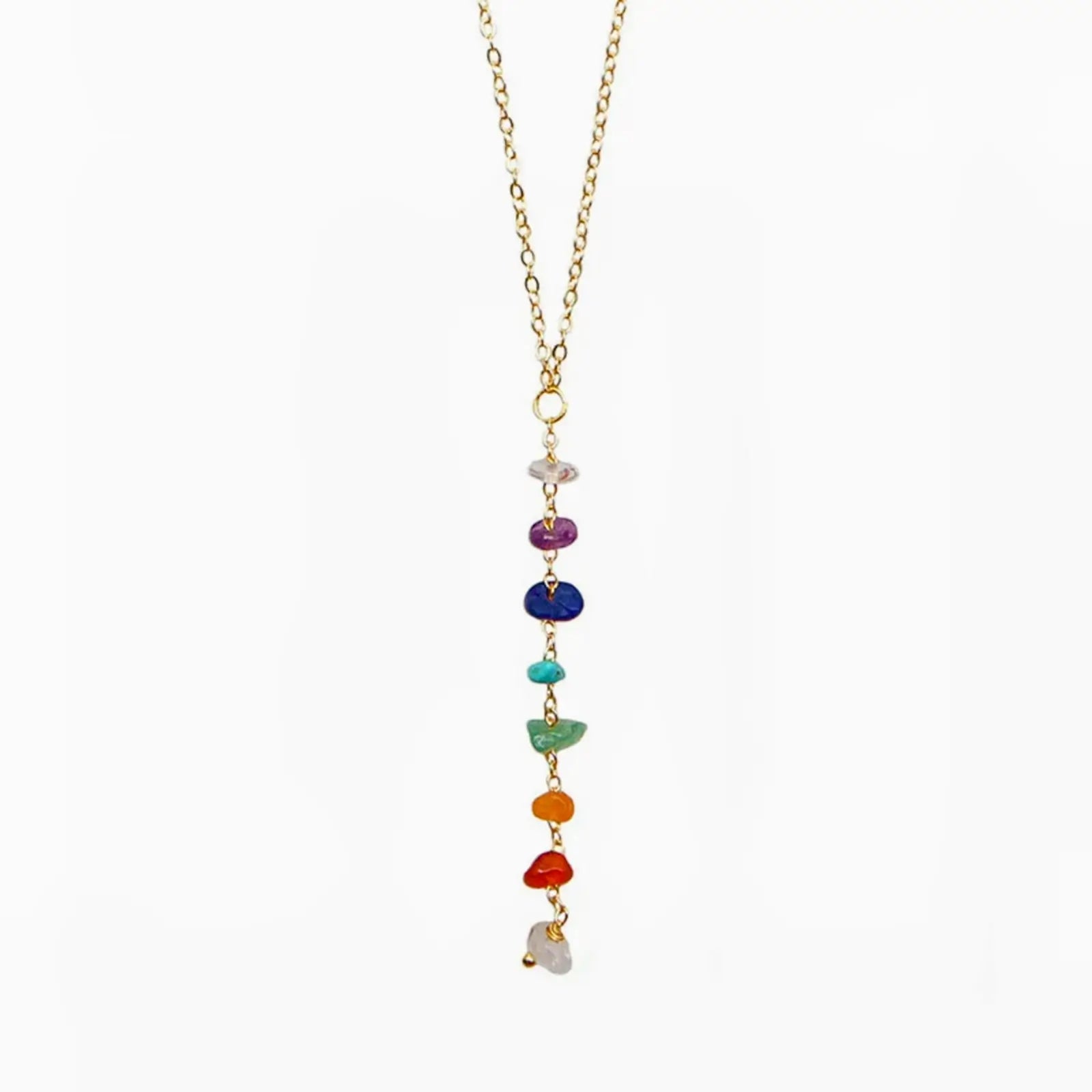 7 chakras healing necklace with gold chain and gemstones