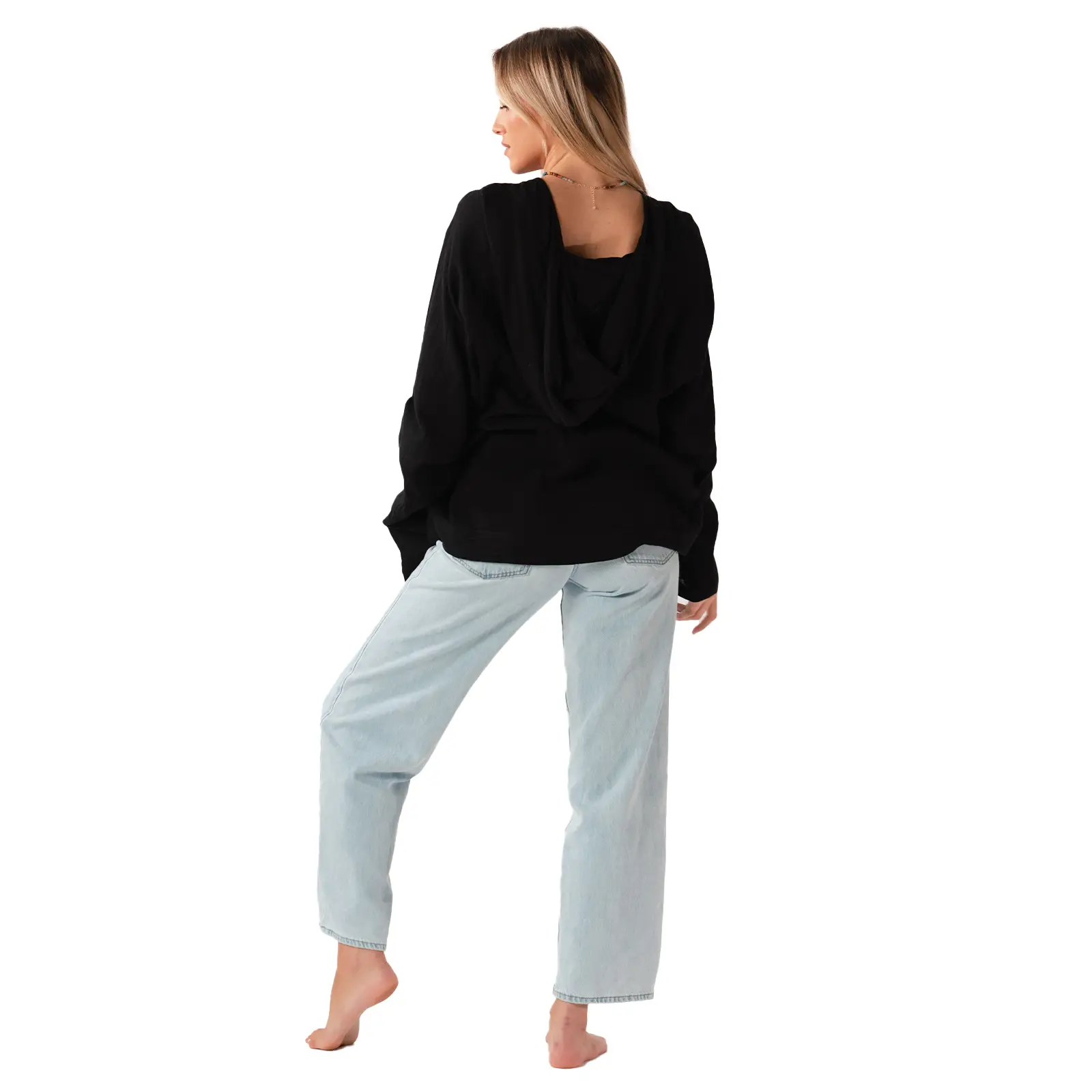 Black Cotton Lightweight Hoodie Pullover - back view