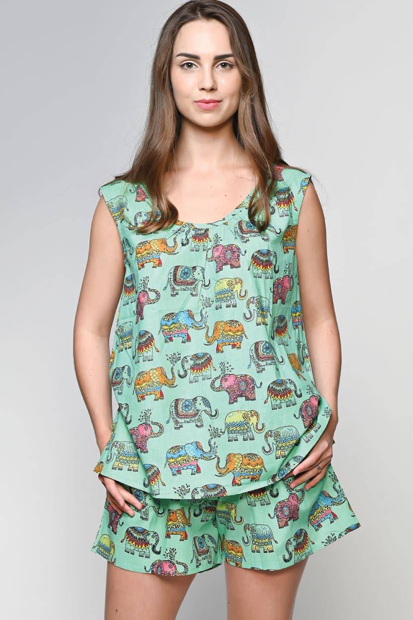 Elephant Print Pajama Short Set Size L/XL