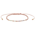 Yoga Bracelet on Pink cord with Green Amazonite, Purple Amethyst and Pink Rhodolite Beads highlighted with Gold Colored Beads