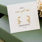 Amazonite and Gold Crescent Moon Dangle Earrings Jaxkelly 