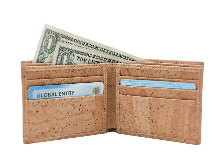 Bent&Bree - Kent Natural Cork Bifold Wallet with six slip card slots and bill pocket