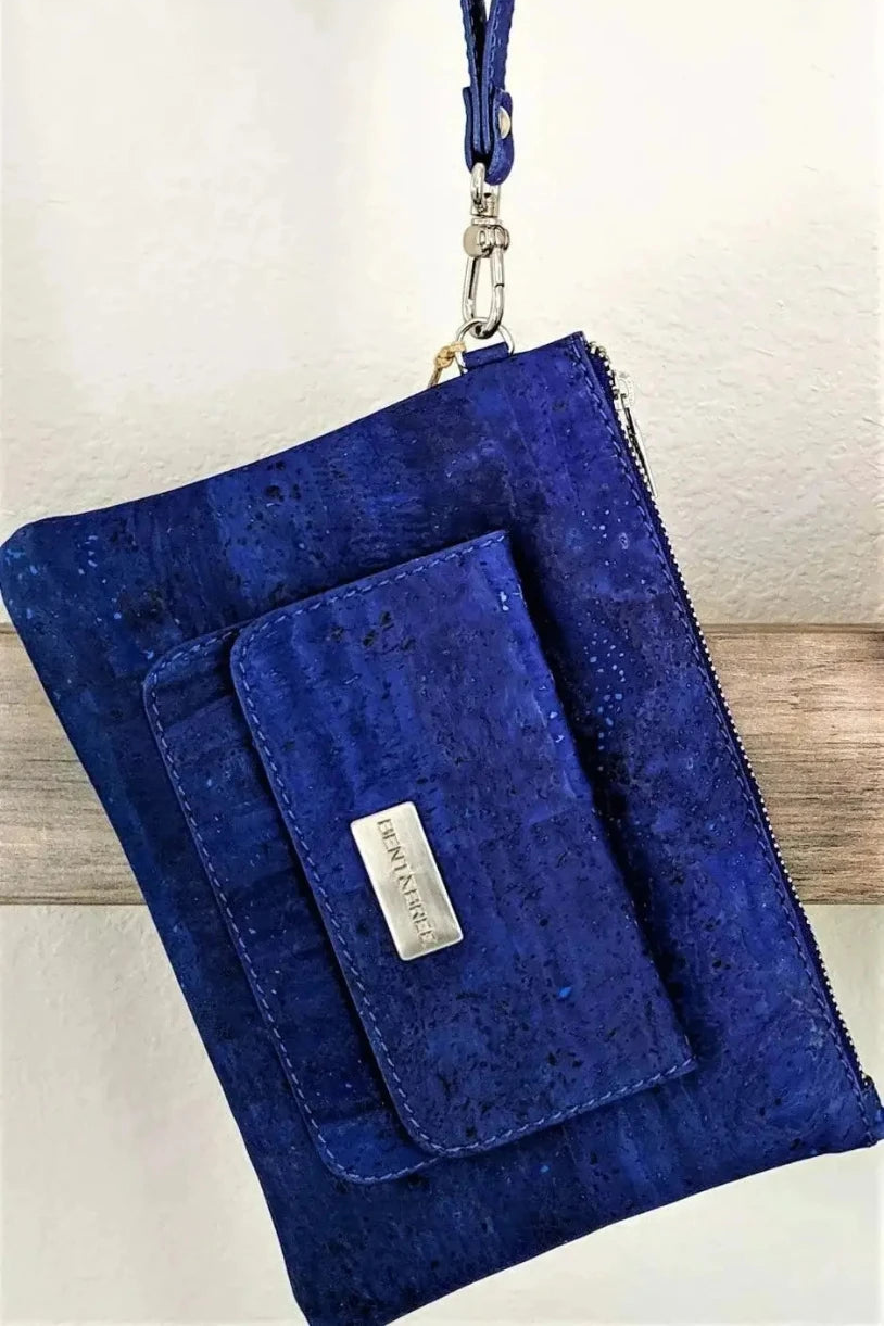 Bent&Bree Leia Cork Clutch and Wristlet Wallet in Navy Blue
