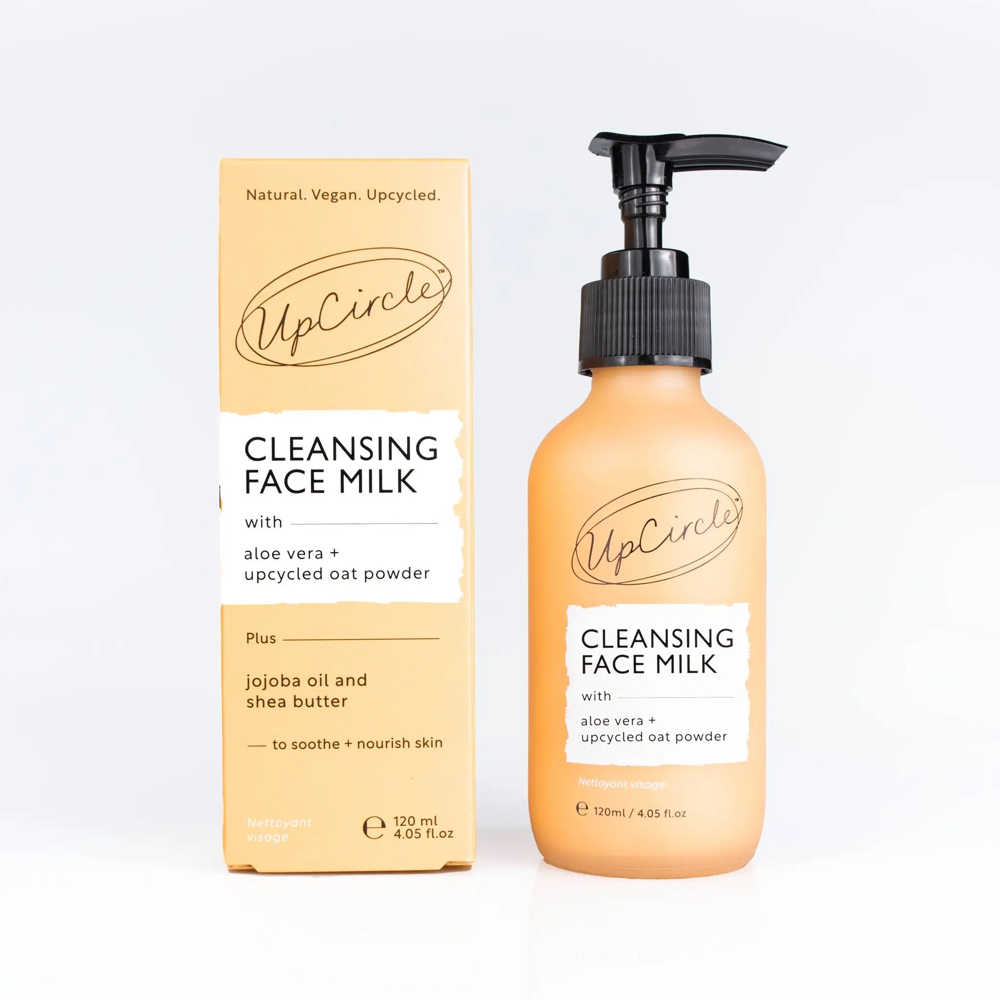 Bottle of UpCircle - Cleansing Face Milk with Aloe Vera + upcycled Oat Powder