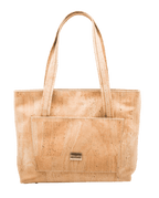Grace tote handbag in natural cork color with front slip pocket and structured design, a stylish eco-conscious accessory.