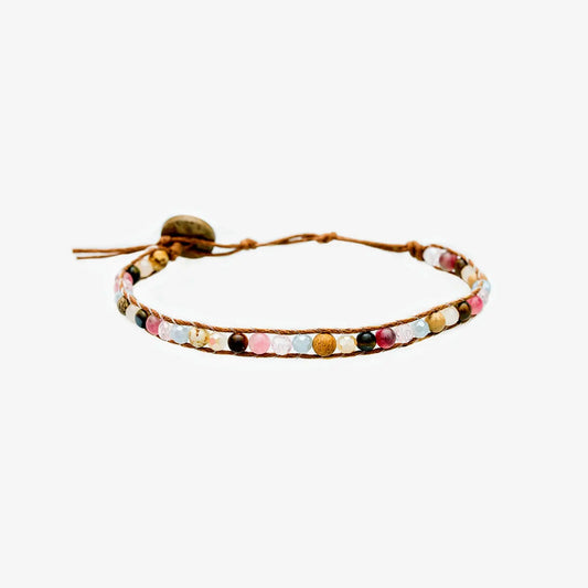 Good Energy Bracelet with Jade and Jasper Beads on Cotton Cord with Coconut Shell Button Closure