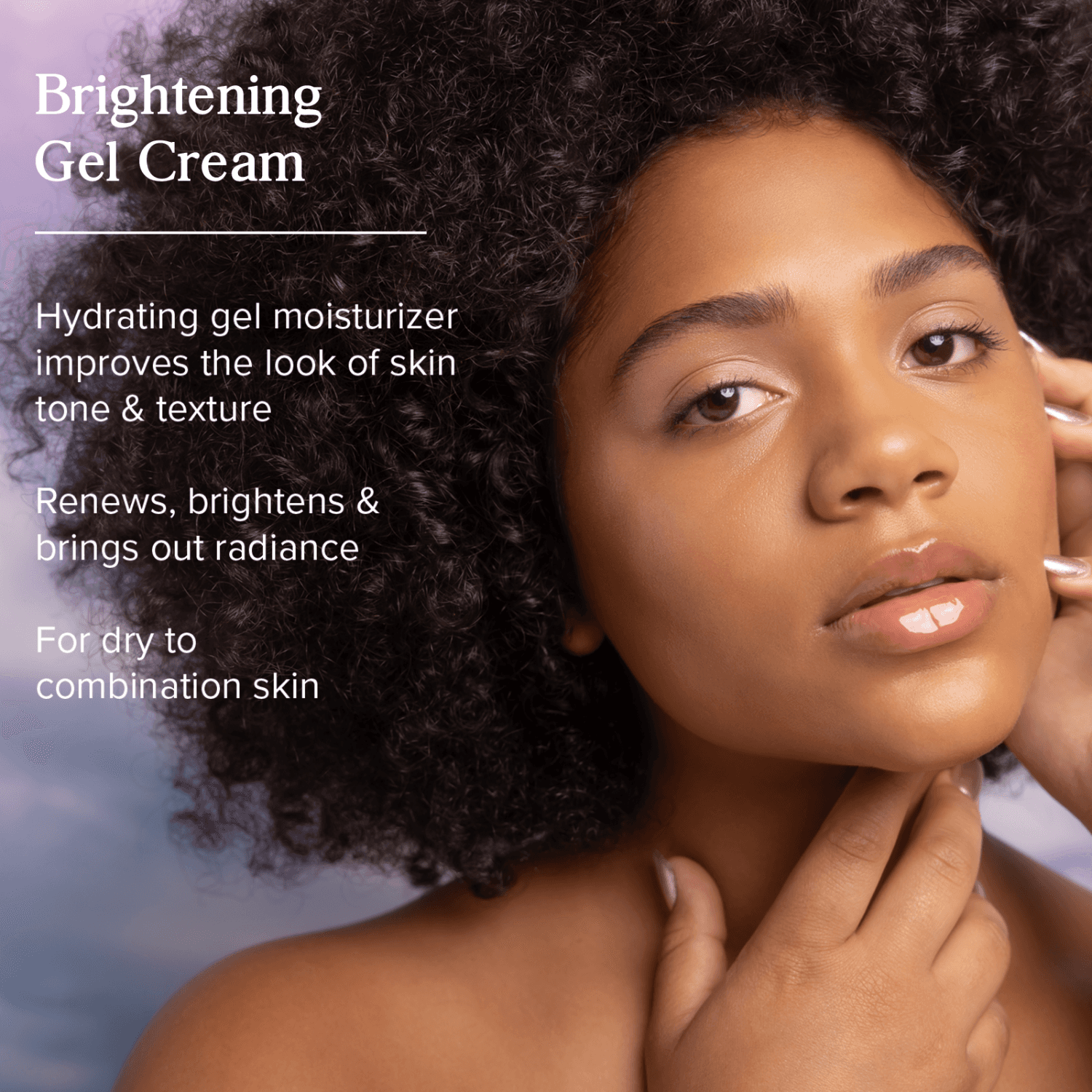 Heritage Store Aura Glow Moisturizer for Face shown on model with glowing skin, ideal for dry to combination skin types in clean beauty skincare.