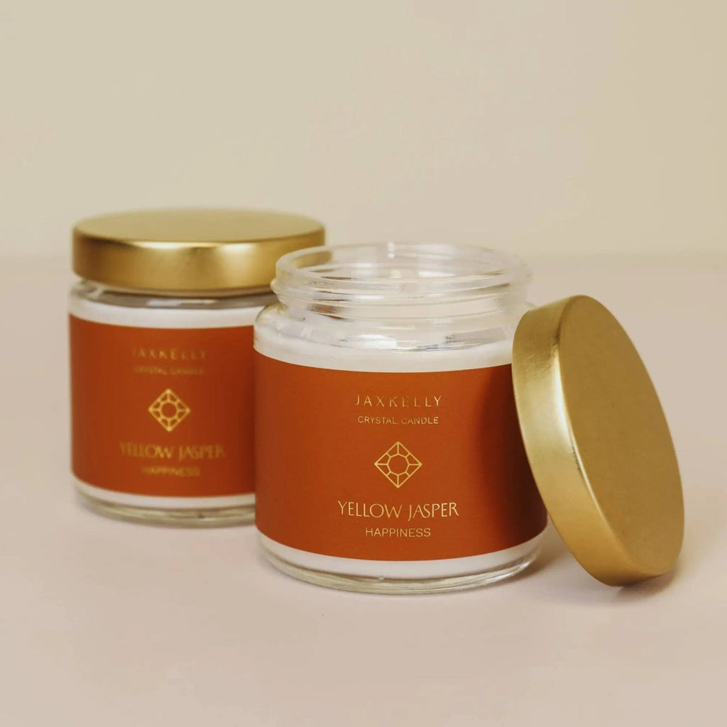 JaxKelly - 4oz Clear Crystal Candle - Yellow Jasper - Happiness