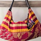 Kantha Patchwork Hobo Crossbody Bag in Red and Yellow Print