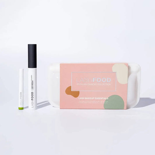 Lashfood Lash Makeup Essentials Eyelash Primer Gift Set with primer and makeup eraser for nourishing lash care. Ideal for flawless eye makeup prep.