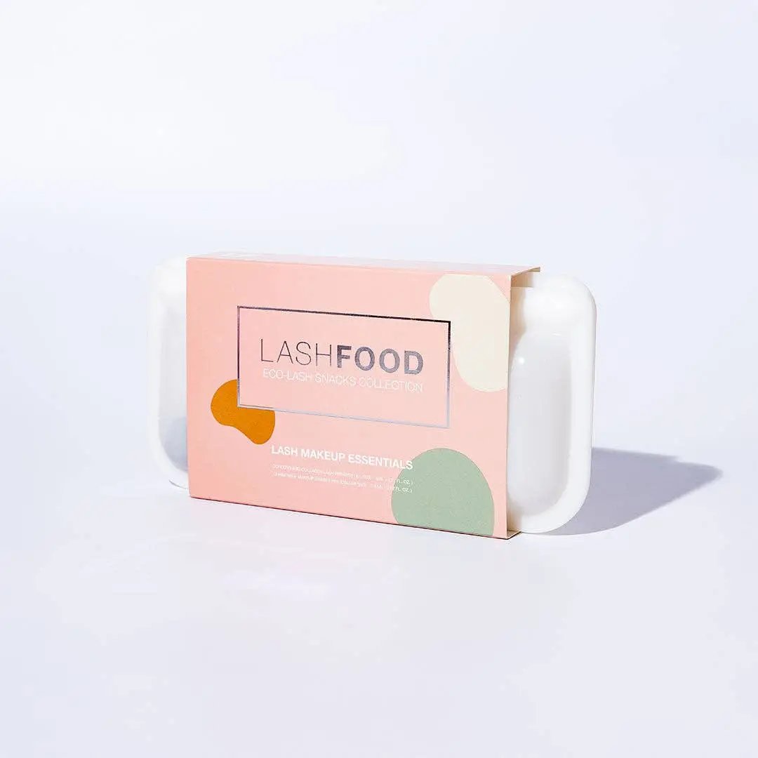 Lashfood Lash Makeup Essentials Eyelash Primer Gift Set with nourishing primer and makeup eraser in eco-friendly packaging for lash care and beauty.