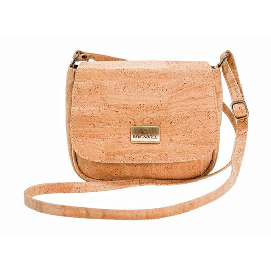 Lily Flap Front Small Crossbody Purse in natural vegan cork with adjustable strap and magnetic closure, perfect for hands-free elegance.