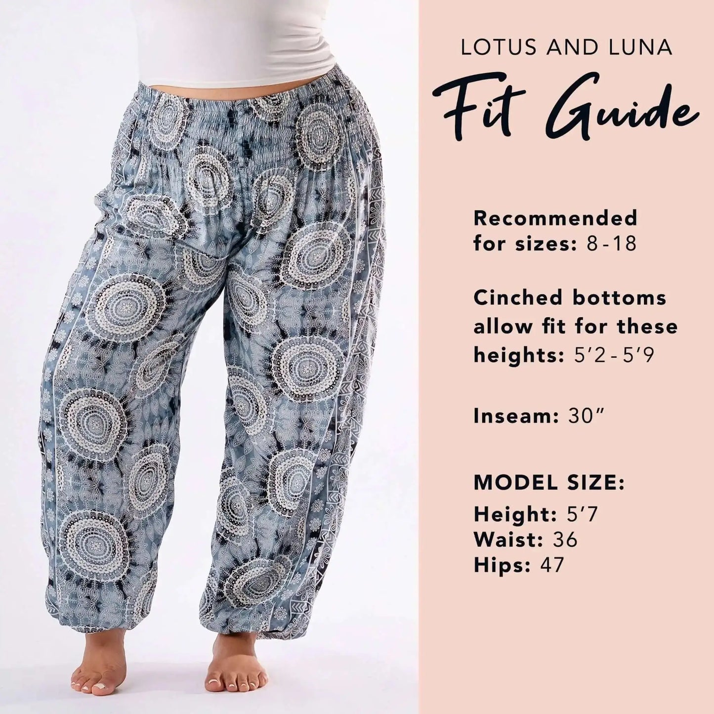 Lotus and Luna Harem Pant Size Fit Guide L/XL