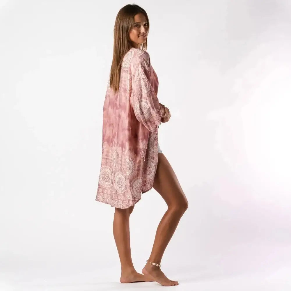 pink boho swimsuit cover up kimono from Lotus and Luna